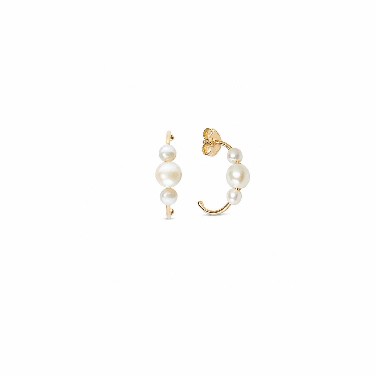 Orecchini a cerchio MIMÍ Milano in oro giallo 9k con 2 perle Freshwater bianche 3,5-5,5 mm, cerchio 13 mm