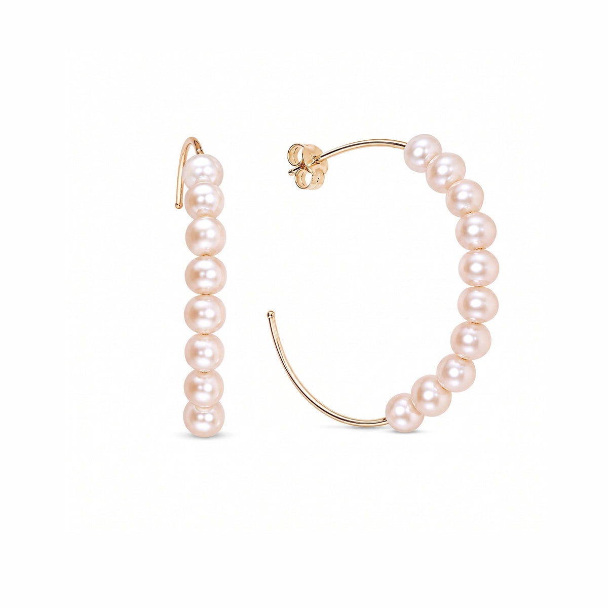 Orecchini a cerchio MIMÍ Milano in oro giallo 9k con 20 perle Freshwater rosa 4-4,5 mm, cerchio 30 mm