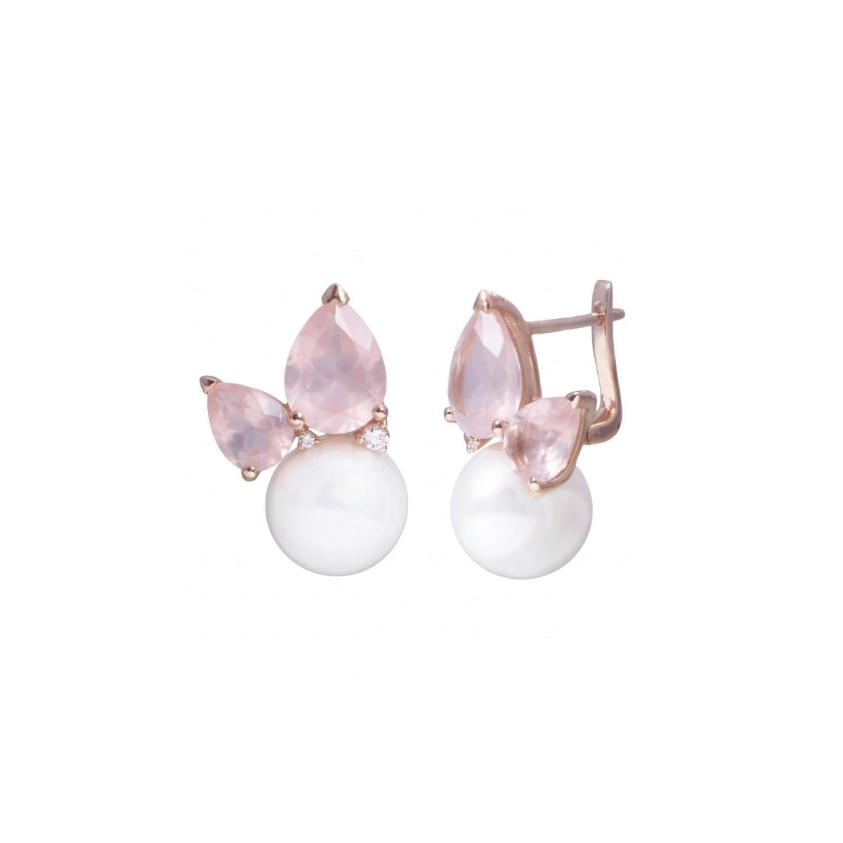 MIMI MILANO Orecchini Cocktail con quarzo rosa milky, perla South Sea e diamanti