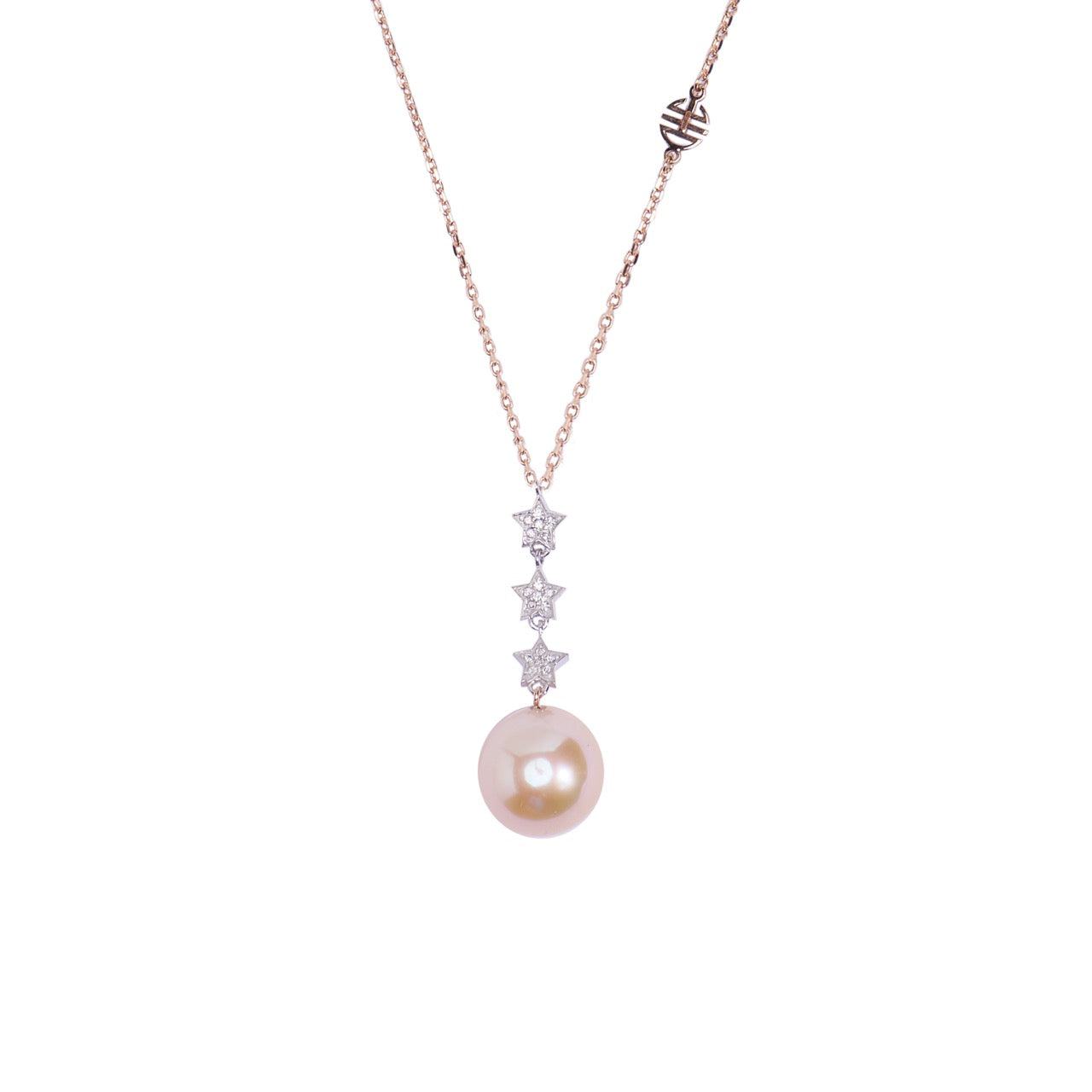 Pendente con perla rosa e stelle di diamanti