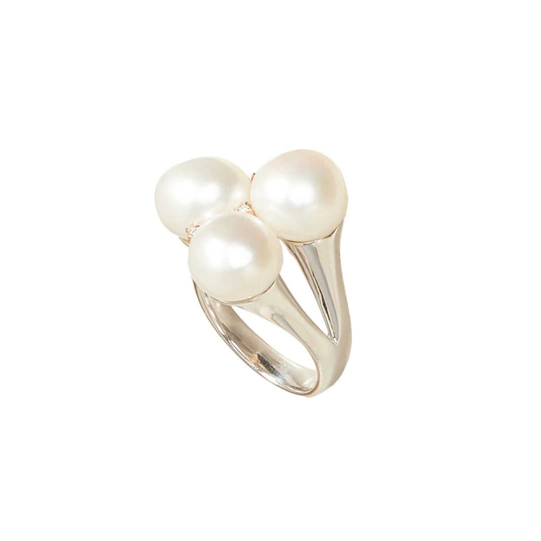 MIMI Anello Blanche in argento e oro con perle barocche bianche e diamanti