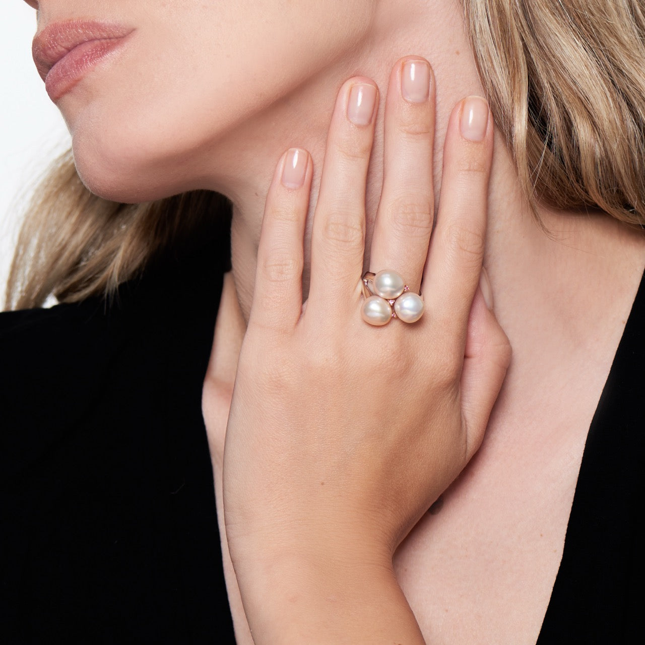 MIMI Anello Blanche in argento e oro con perle barocche rosa e zaffiri rosa