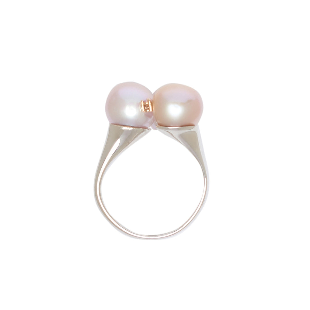 MIMI Anello Blanche in argento e oro con perle barocche viola e zaffiri rosa