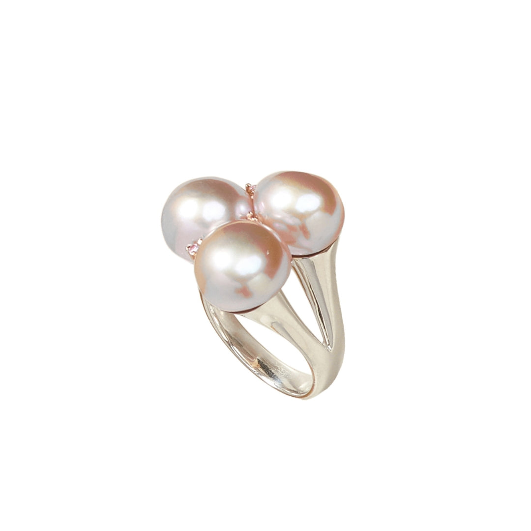 MIMI Anello Blanche in argento e oro con perle barocche viola e zaffiri rosa