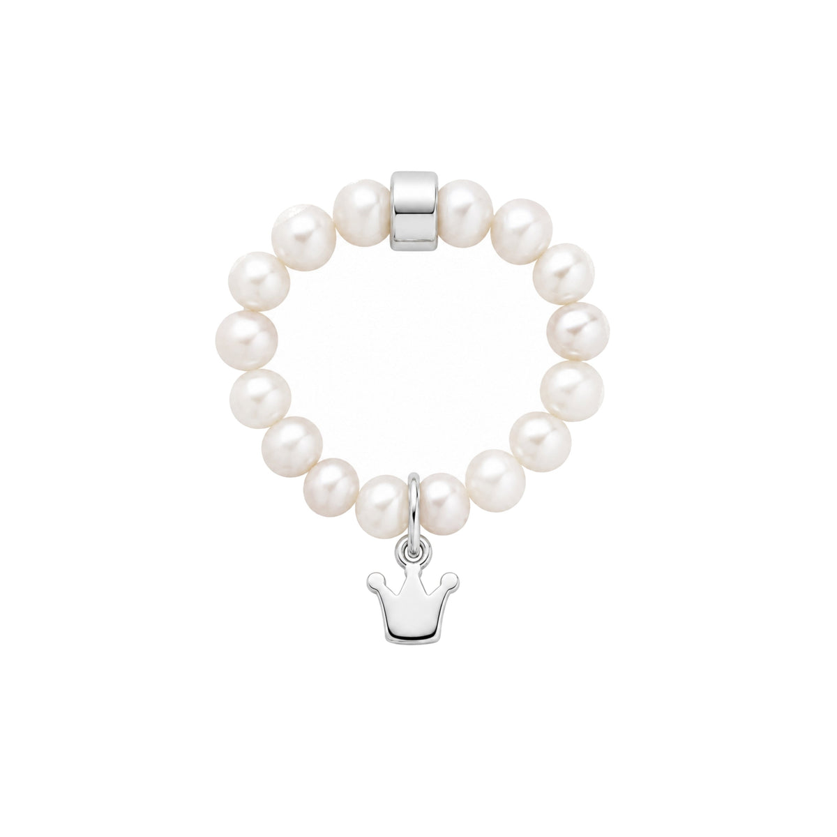 Anello elastico in argento 925 con perla Freshwater bianca 5-5,5 mm e charm corona — MIMÍ Milano