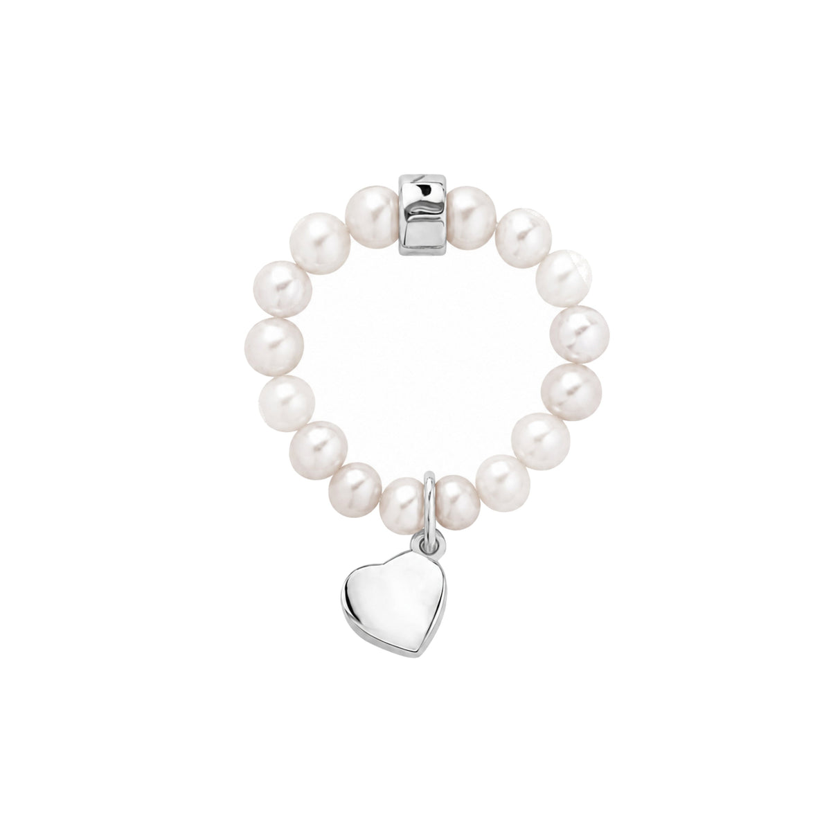 Anello elastico in argento 925 con perla Freshwater bianca 5-5,5 mm e charm cuore — MIMÍ Milano
