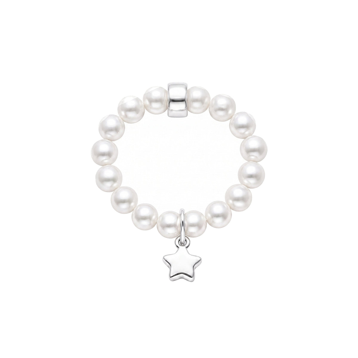 Anello elastico in argento 925 con perla Freshwater bianca 5-5,5 mm e charm stella — MIMÍ Milano