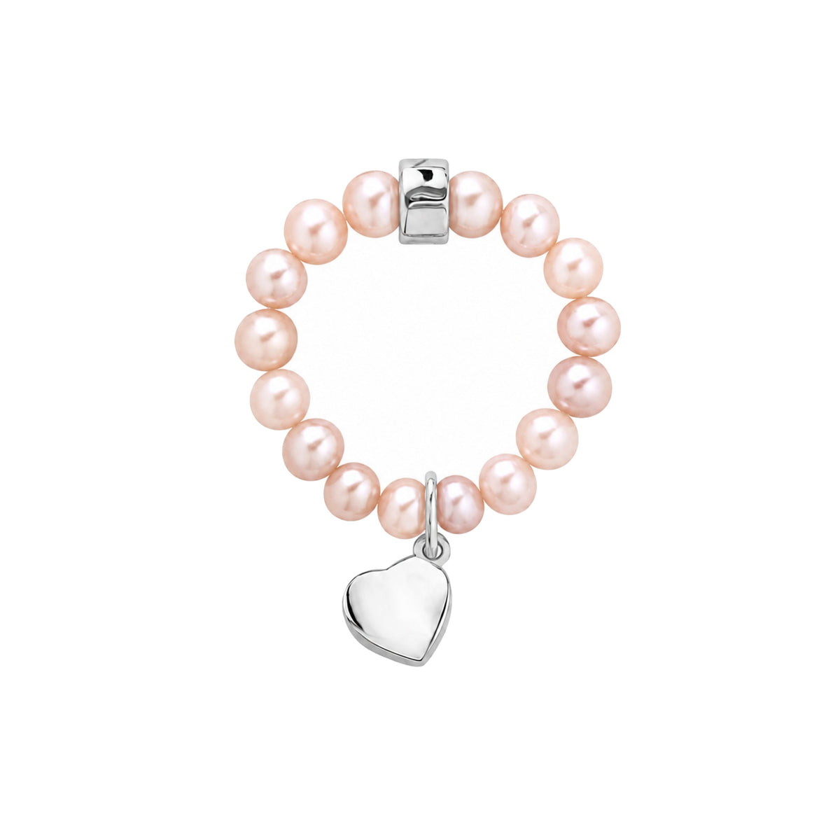 Anello elastico in argento 925 con perla Freshwater rosa 5-5,5 mm e charm cuore — MIMÍ Milano