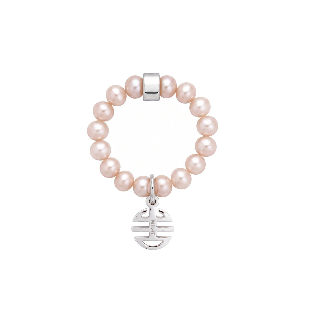Anello elastico in argento 925 con perla Freshwater rosa 5-5,5 mm e charm Ognibene — MIMÍ Milano
