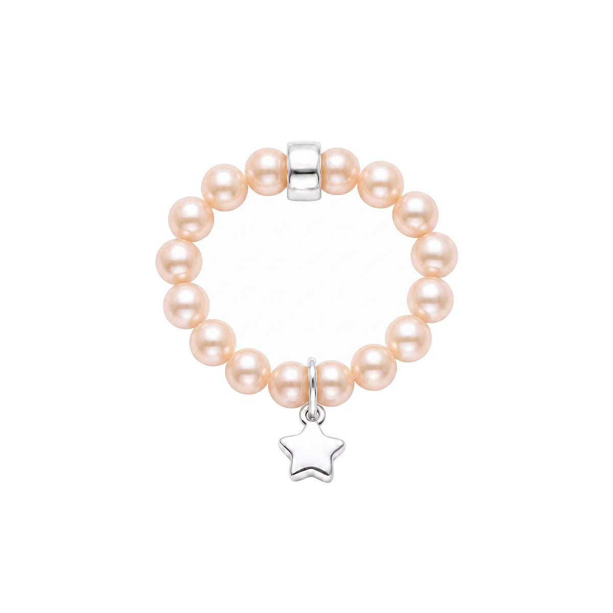 Anello elastico in argento 925 con perla Freshwater rosa 5-5,5 mm e charm stella — MIMÍ Milano