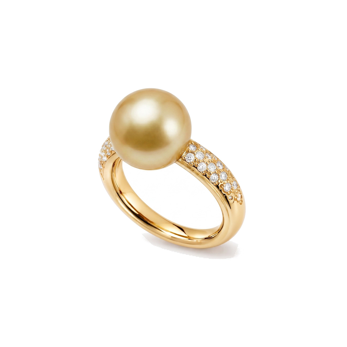 Anello Milano in oro giallo 18k con perla South Sea gold e diamanti — MIMÍ Milano