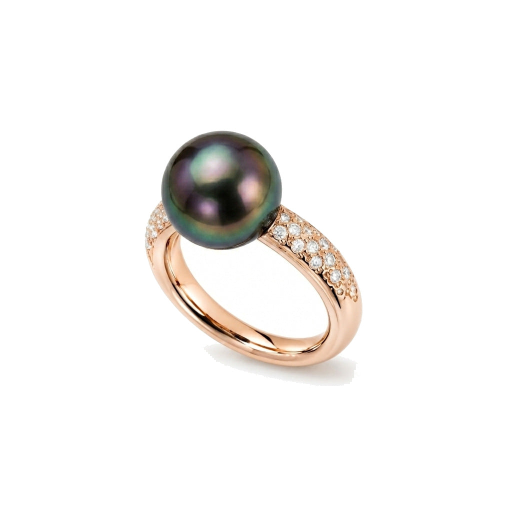 Anello Milano in oro rosa 18k con perla South Sea nera e diamanti — MIMÍ Milano
