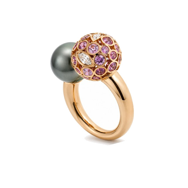 Anello Milano in oro rosa 18k e zaffiro rosa e diamanti — MIMÍ Milano