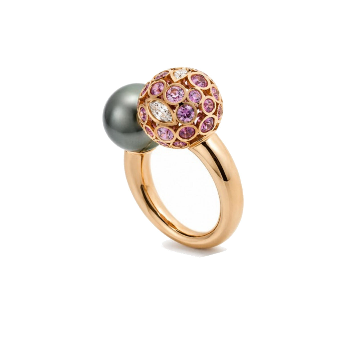 Anello Milano in oro rosa 18k e zaffiro rosa e diamanti — MIMÍ Milano — vista 2