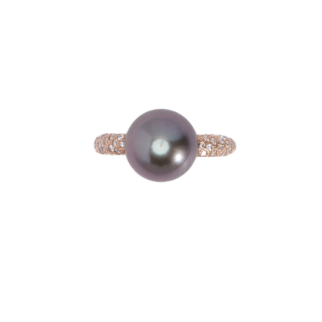 MIMI Anello Milano con perla South Sea nera e diamanti