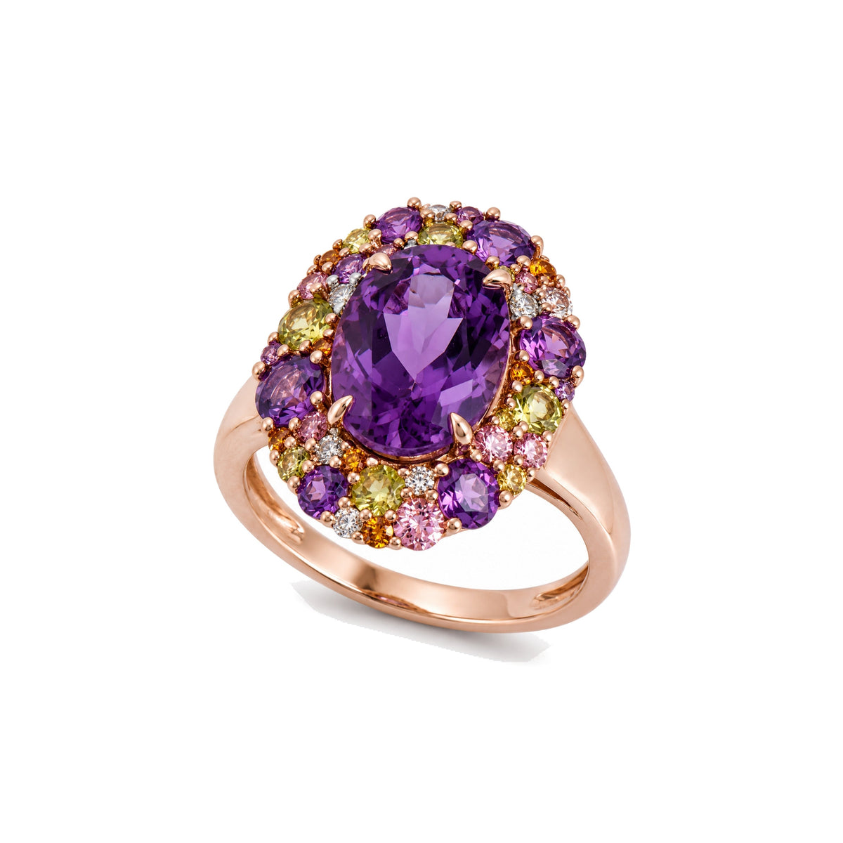 Anello Shanti in oro rosa 18k con ametista, peridoto e diamanti — MIMÍ Milano