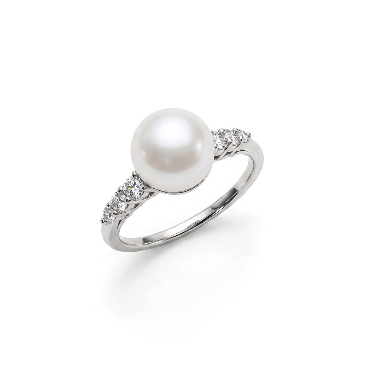 Anello solitario in oro bianco 18k con perla South Sea bianca 10 mm e diamanti — MIMÍ Milano
