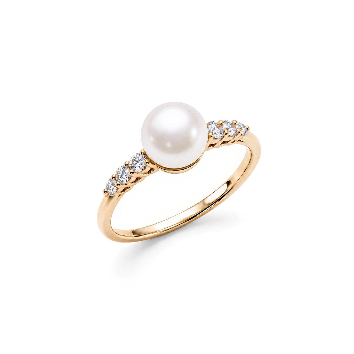 Anello solitario in oro giallo 9k con perla Freshwater bianca 8-8,5 mm e diamanti — MIMÍ Milano