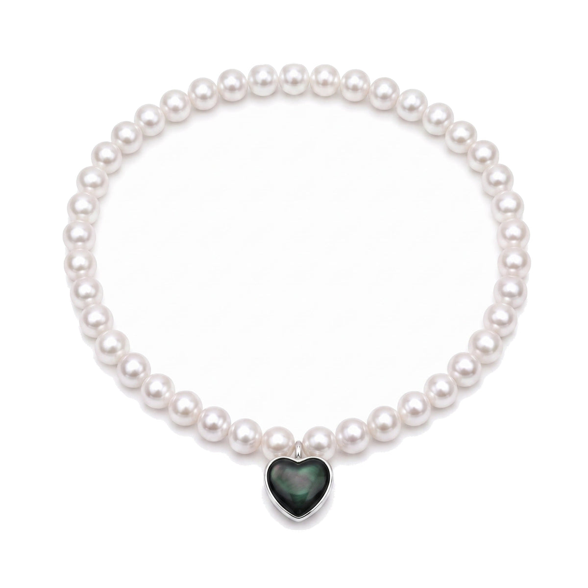 Bracciale doppio in argento 925 con perle Freshwater bianche e doppietta, madreperla 39 cm cuore — MIMÍ Milano
