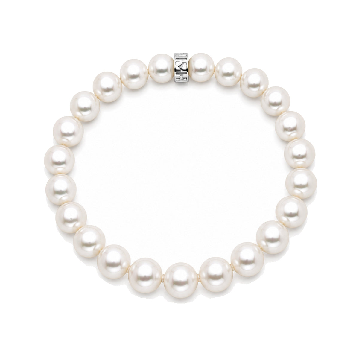 Bracciale in argento 925 con perle Freshwater bianche 7-8 mm e charm rondelle — MIMÍ Milano