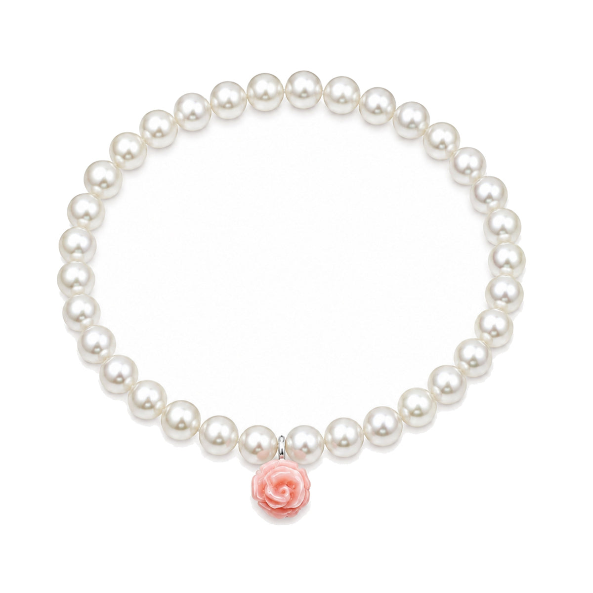 Bracciale in argento 925 con perle Freshwater bianche e corallo 39 cm — MIMÍ Milano