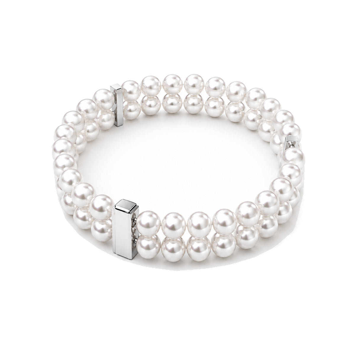Bracciale in oro bianco 18k con perle Akoya bianche 6,5-7 mm dittico — MIMÍ Milano