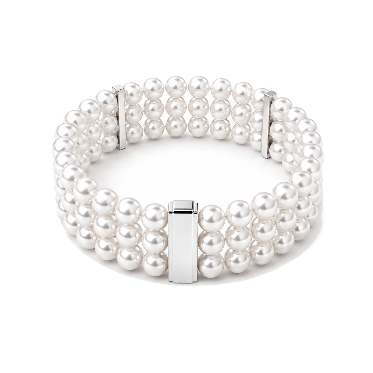 Bracciale in oro bianco 18k con perle Akoya bianche 6,5-7 mm trittico — MIMÍ Milano
