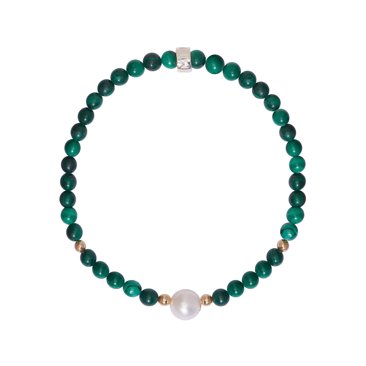 Bracciale in oro giallo 18k con perle Freshwater bianche 4-5 mm e malachite — MIMÍ Milano