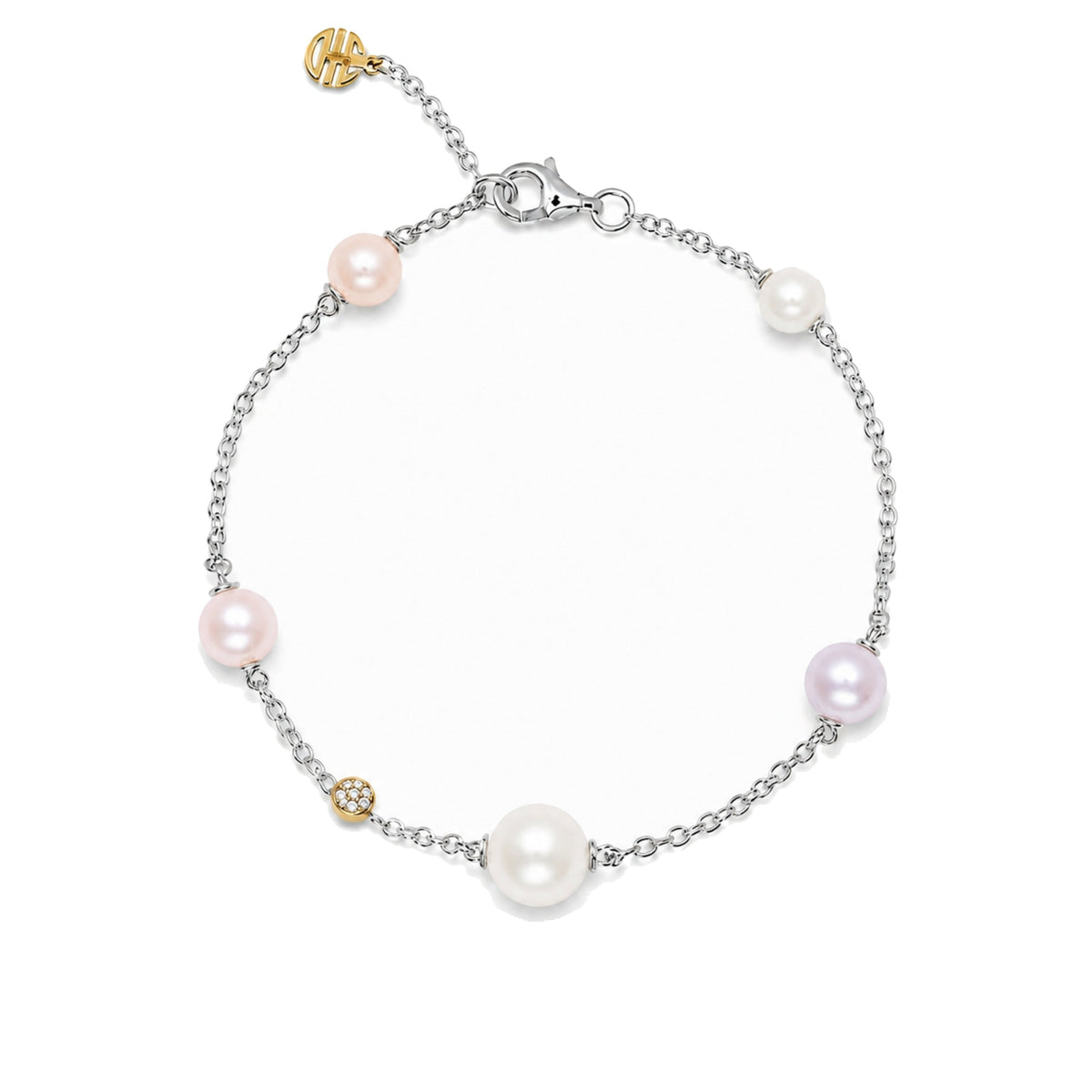 Bracciale in oro giallo 9k con perle Freshwater multicolor 5,5-7 mm e diamanti — MIMÍ Milano