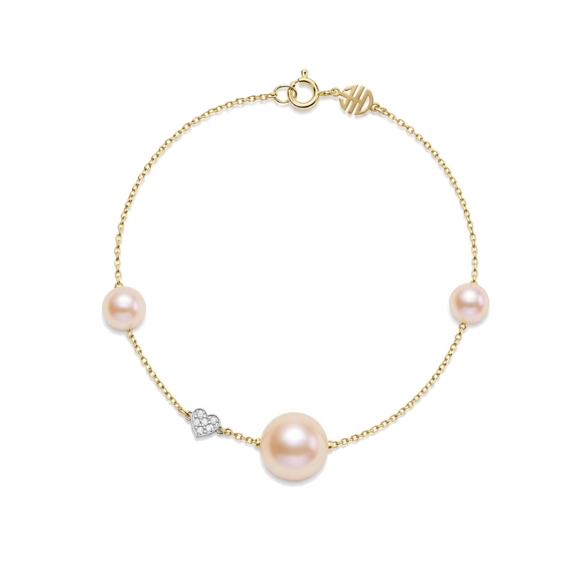 Bracciale in oro giallo 9k con perle Freshwater rosa 7,5-8 mm e diamanti elemento — MIMÍ Milano