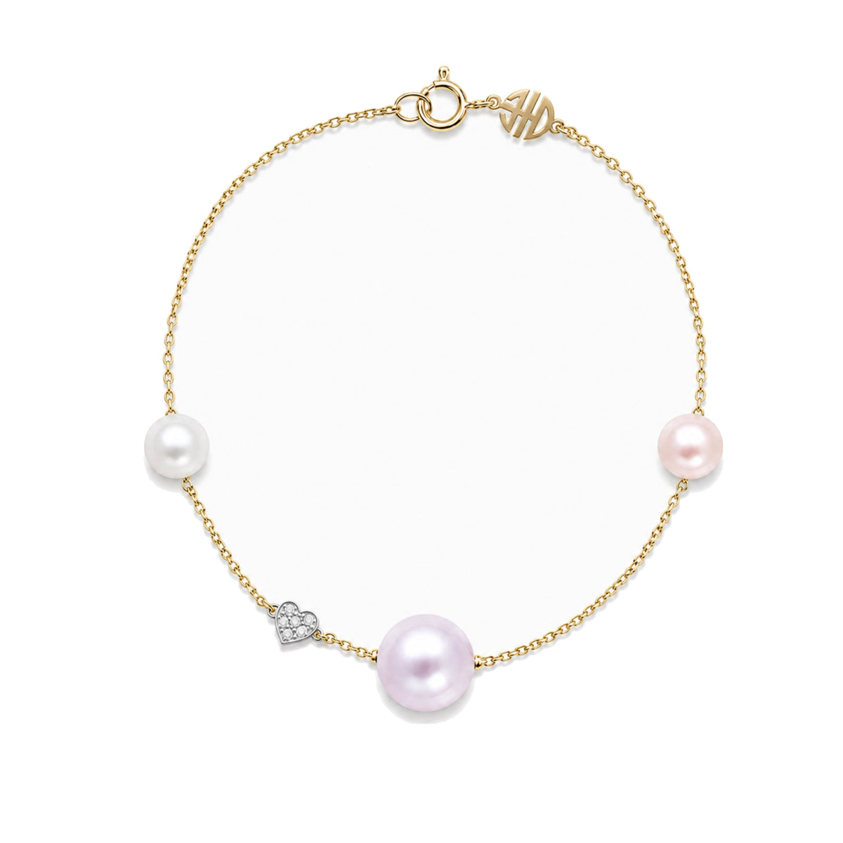 Bracciale in oro giallo 9k con perle Freshwater rosa 7,5-8 mm e diamanti elemento — MIMÍ Milano