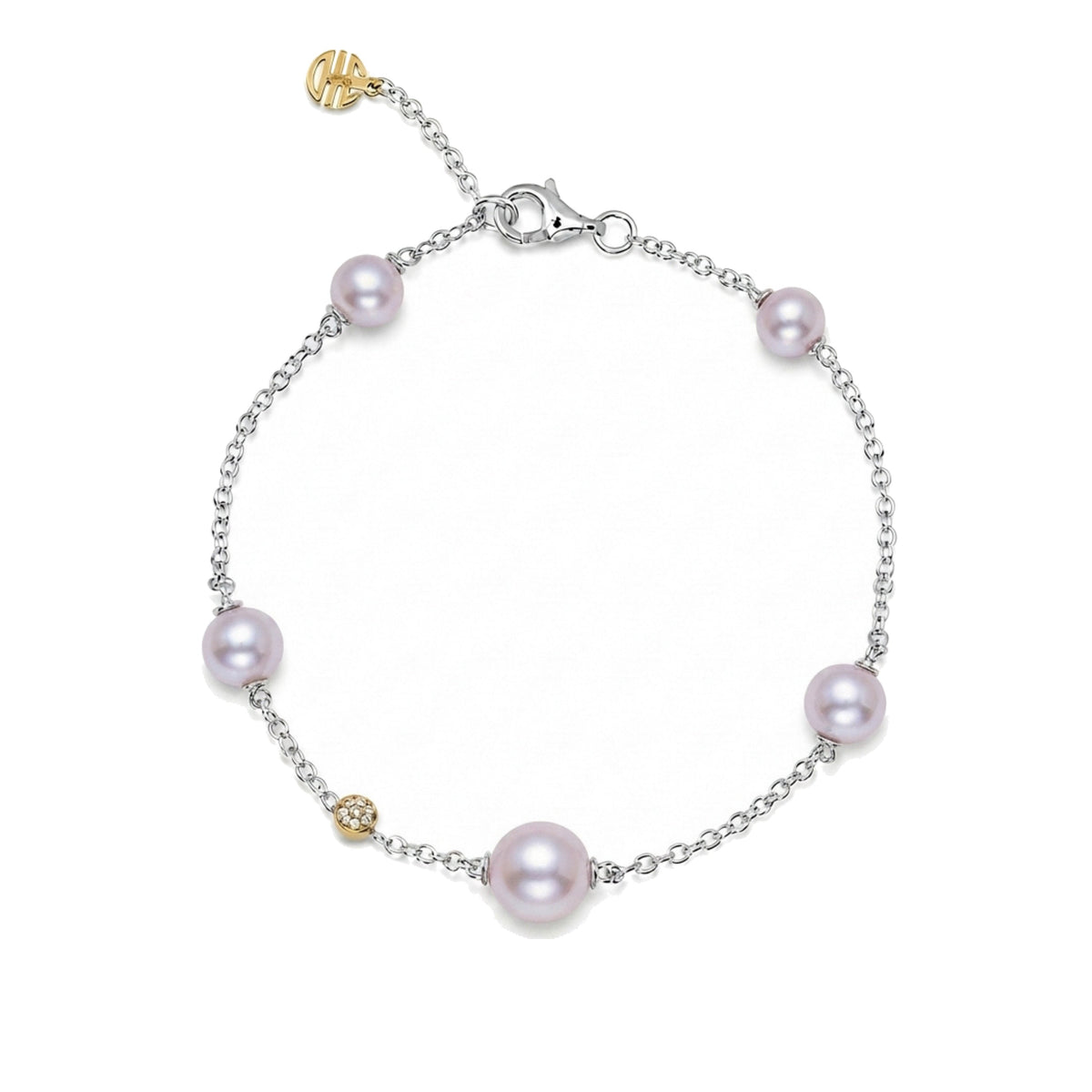 Bracciale in oro giallo 9k con perle Freshwater viola 5,5-7 mm e diamanti — MIMÍ Milano