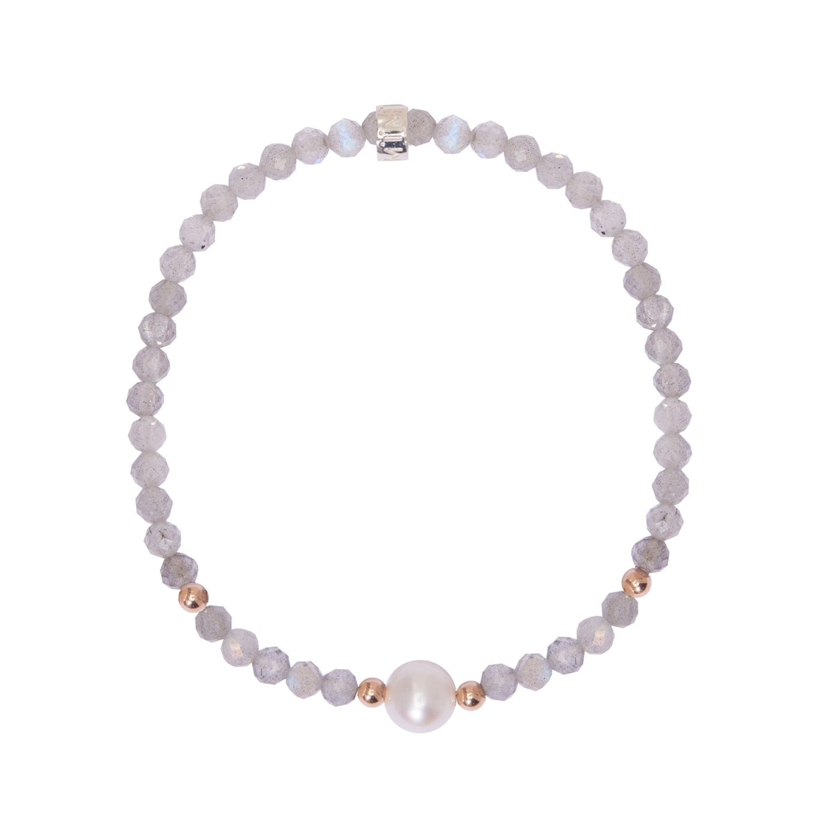 Bracciale in oro rosa 18k con perle Freshwater bianche 4-5 mm e labradorite — MIMÍ Milano