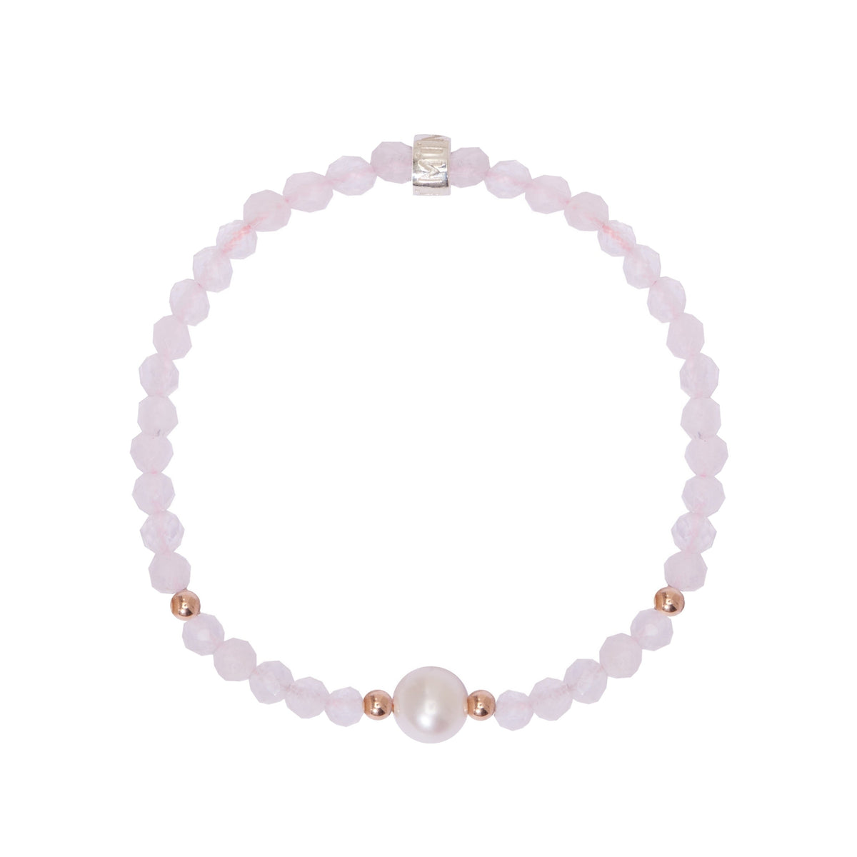 Bracciale in oro rosa 18k con perle Freshwater bianche 4-5 mm e quarzo rosa — MIMÍ Milano