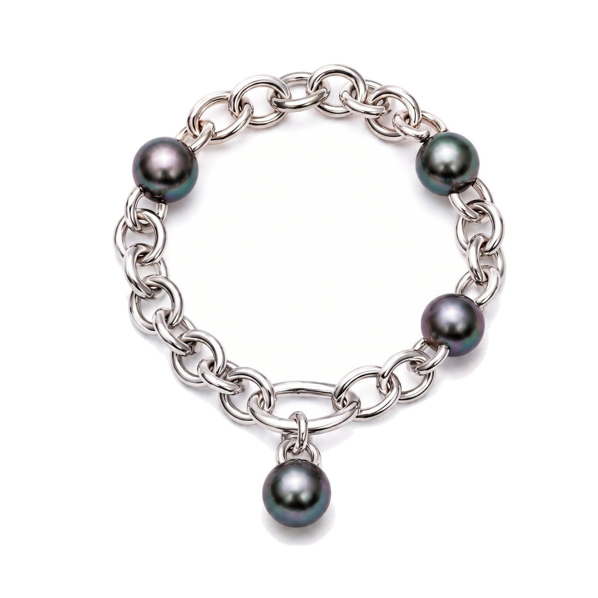 Bracciale Milano in oro bianco 18k con perle South Sea nere 11 mm 18 cm — MIMÍ Milano