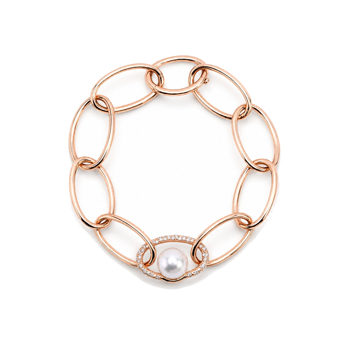 Bracciale Milano in oro rosa 18k con perle South Sea bianche 11 mm e diamanti 22 cm — MIMÍ Milano