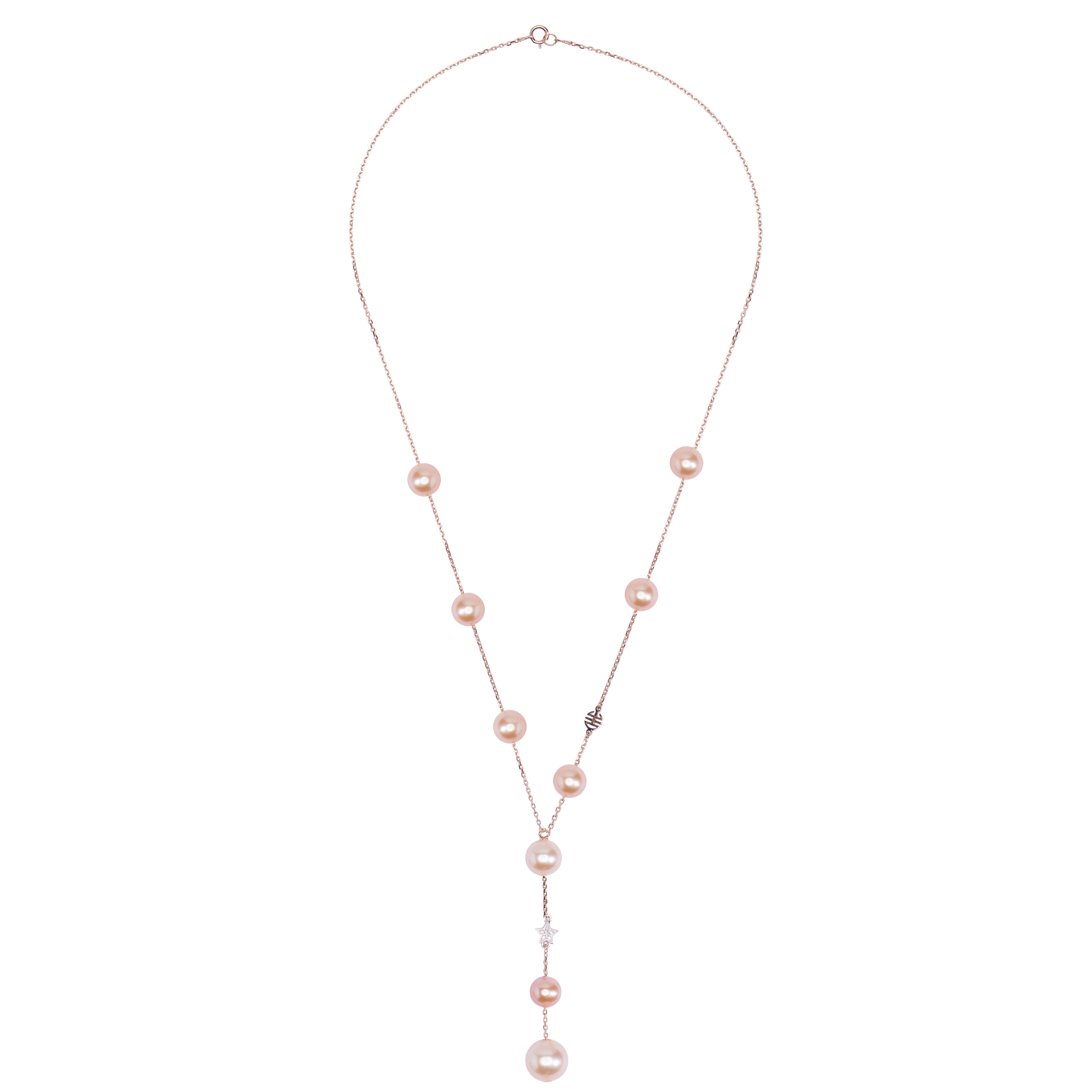 Collana a Y con perle rosa e stella di diamanti