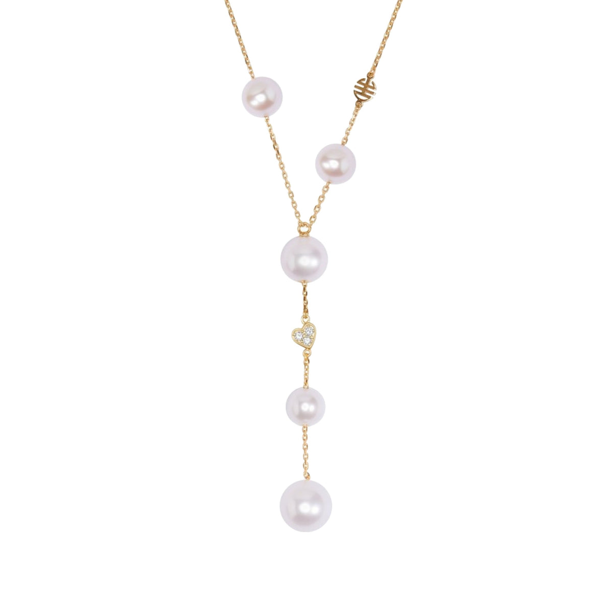 Collana a Y in oro giallo 9k con perle Freshwater bianche 6-9 mm e diamanti elemento — MIMÍ Milano