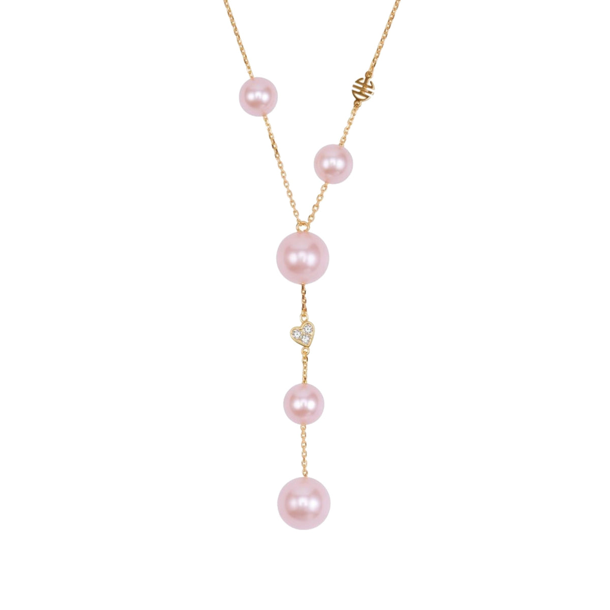 Collana a Y in oro giallo 9k con perle Freshwater rosa 6-9 mm e diamanti elemento — MIMÍ Milano