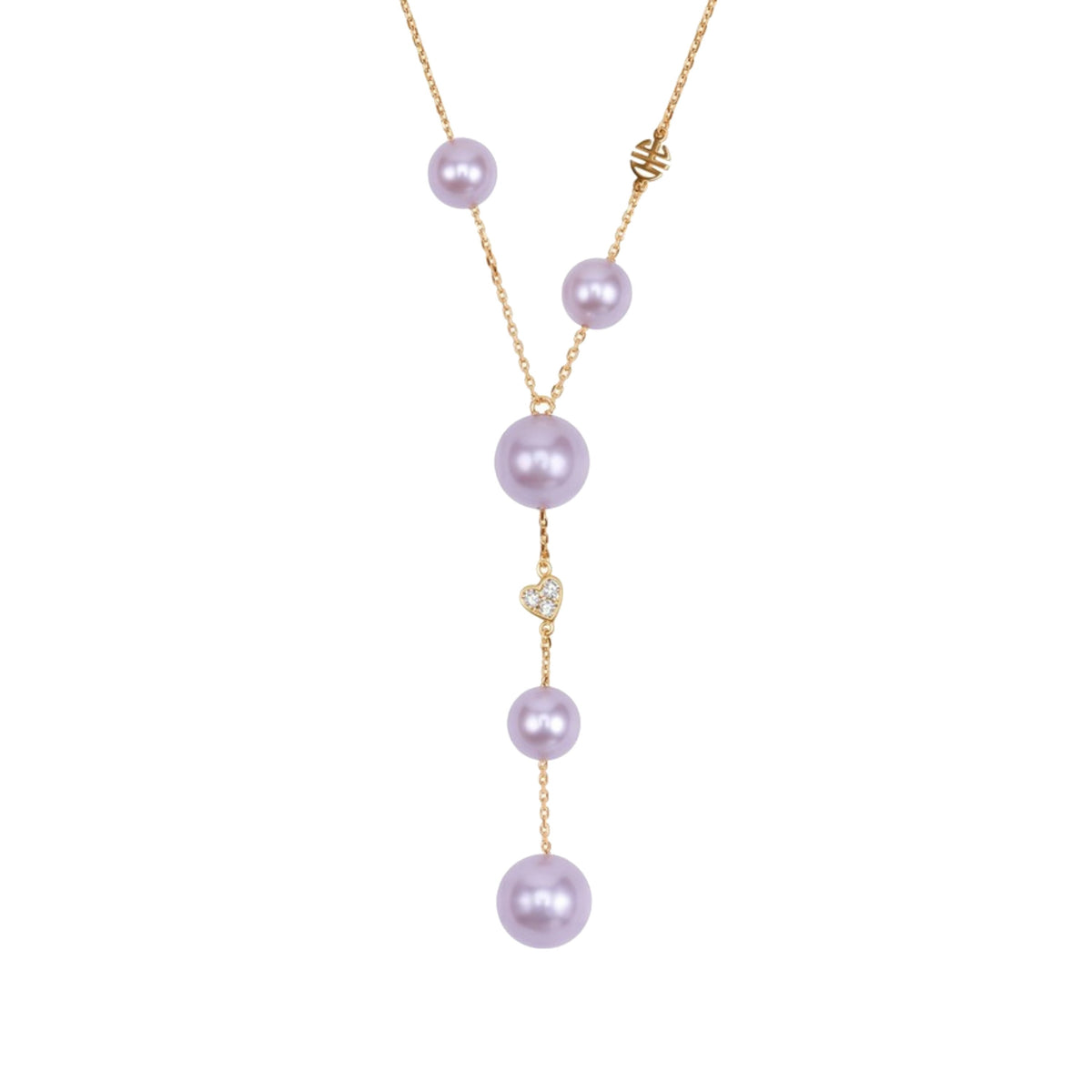 Collana a Y in oro giallo 9k con perle Freshwater viola 6-9 mm e diamanti elemento — MIMÍ Milano