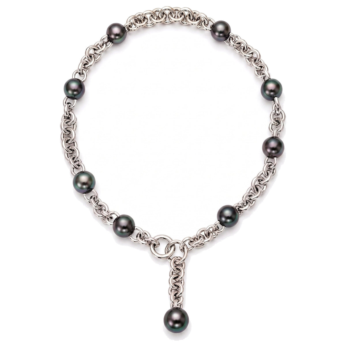 Collana a Y Milano in oro bianco 18k con perle South Sea nere 11 mm 45 cm — MIMÍ Milano