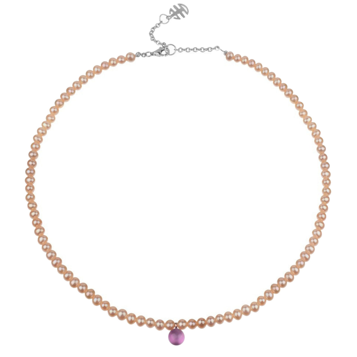 Collana doppio in argento 925 con perle Freshwater rosa 4 mm e doppietta, madreperla color — MIMÍ Milano