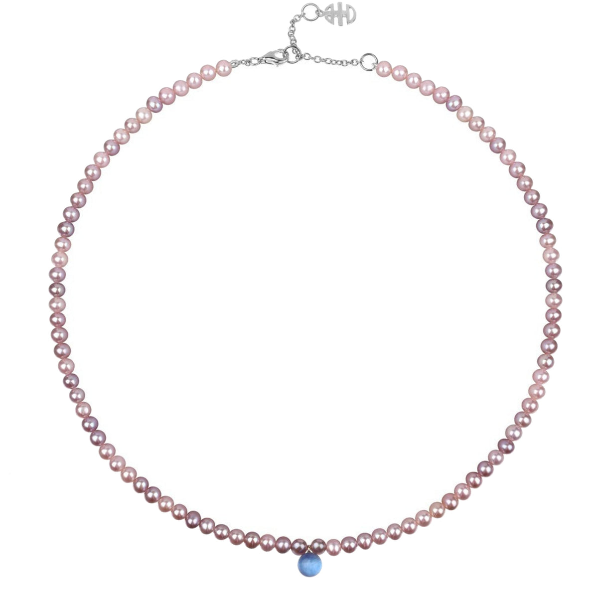 Collana doppio in argento 925 con perle Freshwater viola 4 mm e doppietta, madreperla color — MIMÍ Milano