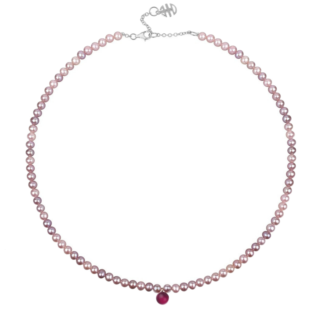 Collana doppio in argento 925 con perle Freshwater viola 4 mm e doppietta, madreperla color — MIMÍ Milano