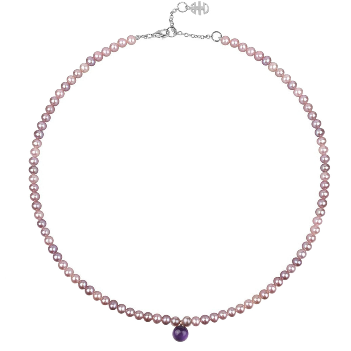 Collana doppio in argento 925 con perle Freshwater viola 4 mm e doppietta, madreperla color — MIMÍ Milano