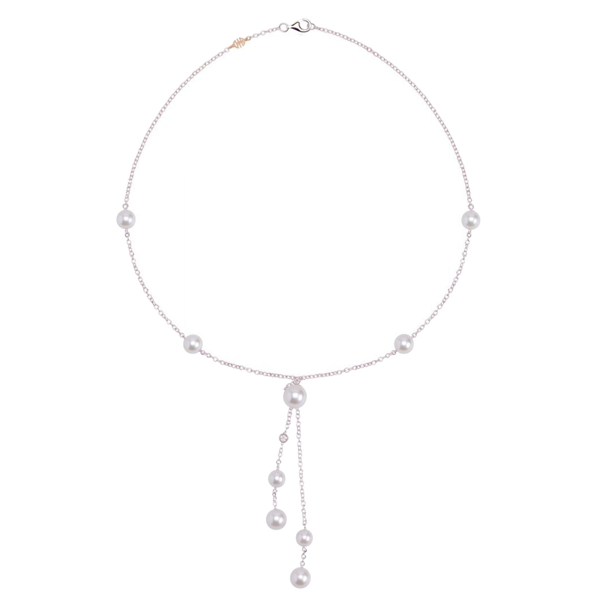 Collana doppio in oro giallo 9k con perle Freshwater bianche 5,5-8 mm e diamanti — MIMÍ Milano