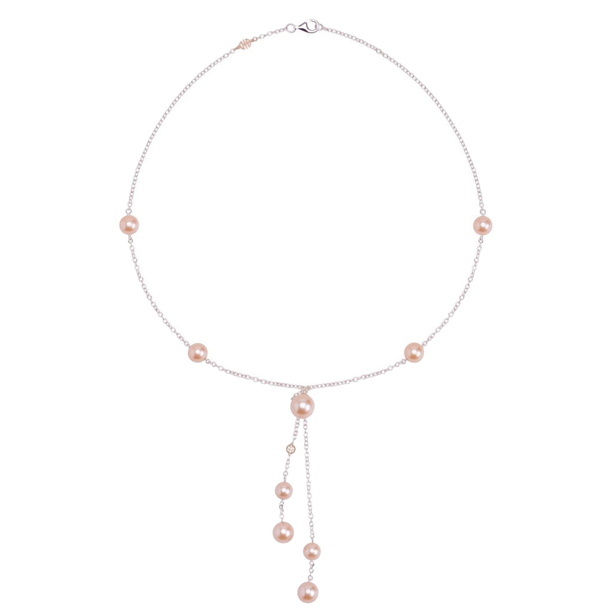 Collana doppio in oro giallo 9k con perle Freshwater rosa 5,5-8 mm e diamanti — MIMÍ Milano