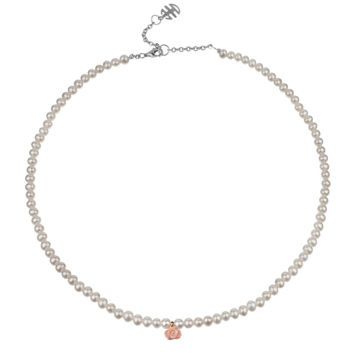 Collana in argento 925 con perle Freshwater bianche 4 mm e corallo — MIMÍ Milano