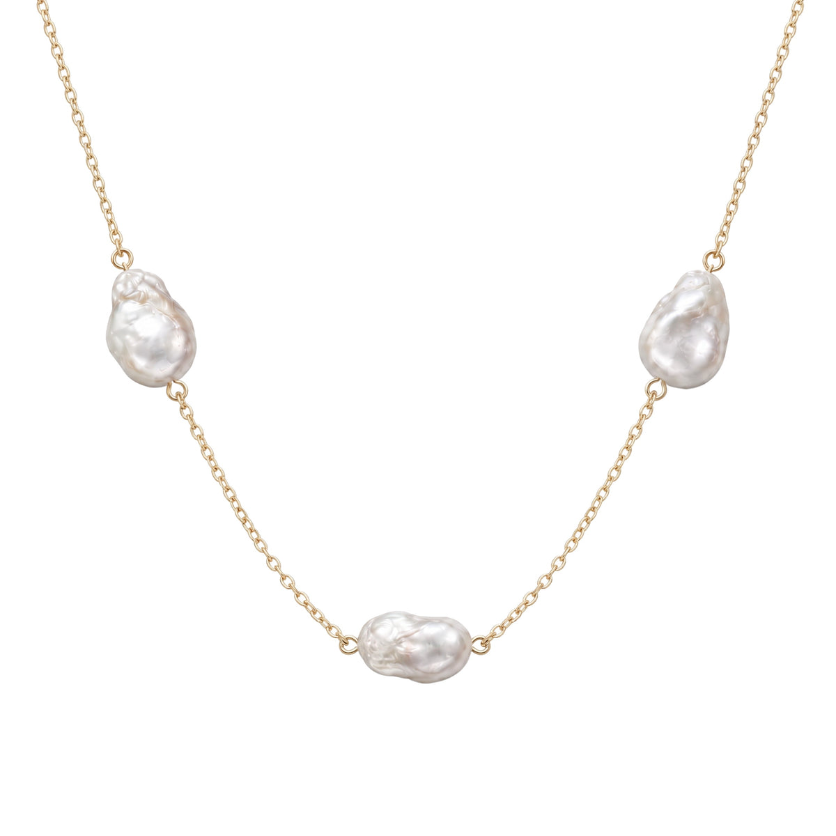 Collana in oro giallo 9k con perle barocche bianche 14x20 mm 99 cm — MIMÍ Milano