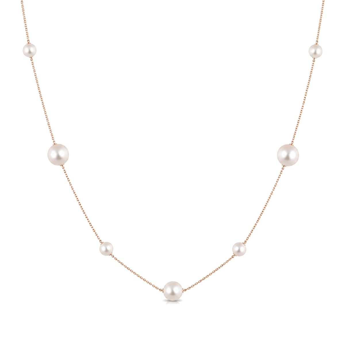 Collana in oro rosa 18k con perle Akoya bianche 6-8 mm 80 cm — MIMÍ Milano